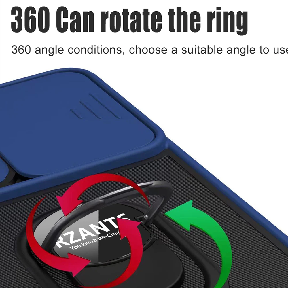 Rzants For Samsung Galaxy A22 4G Case Anti fingerprint Shockproof 360 Rotation Ring Holder Lens Protection Thin Phone Cover