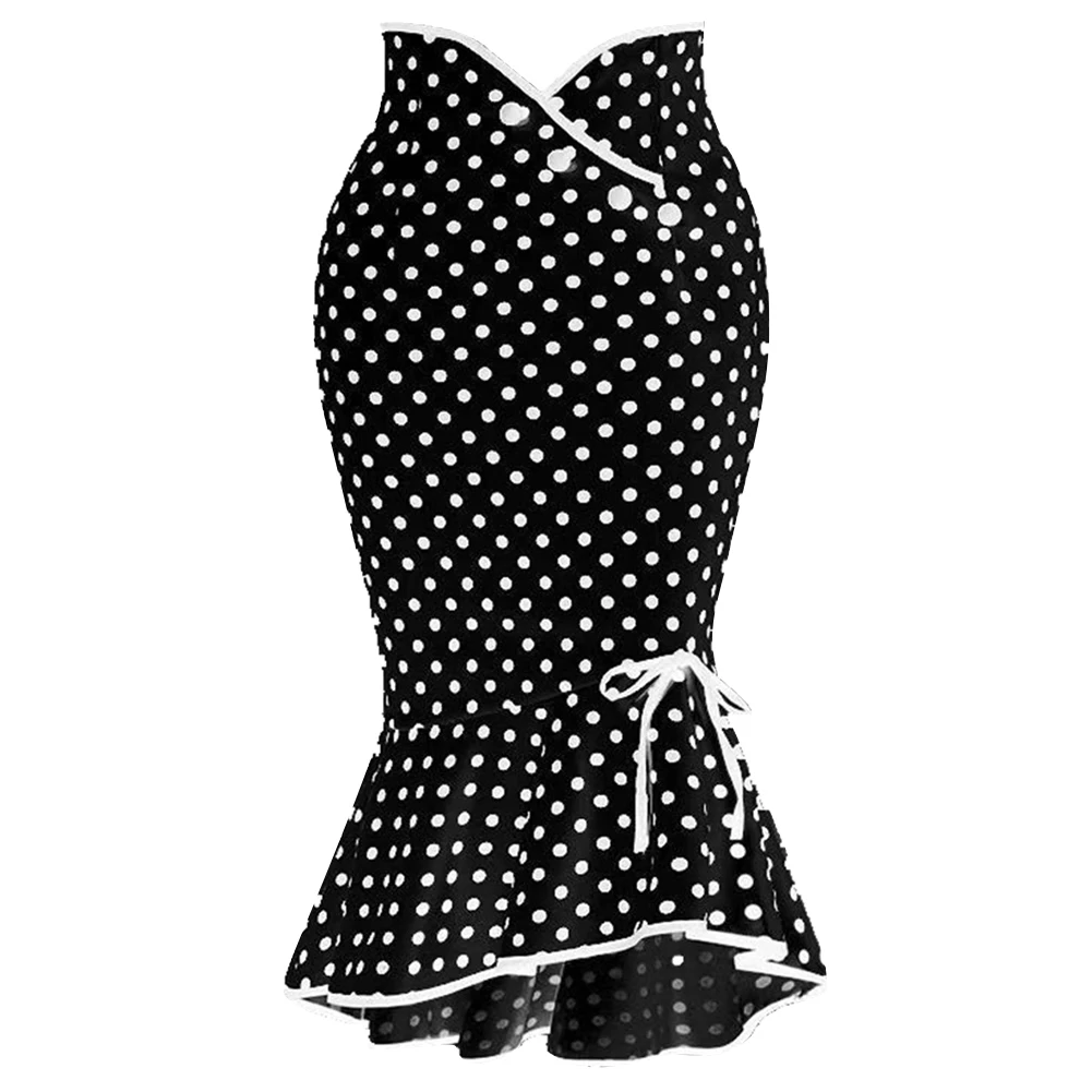 Customize Summer Fashion Women Casual Plus Size M-XXL High Waist Polka Dot Print Mermaid Fishtail Midi Skirts | Женская одежда