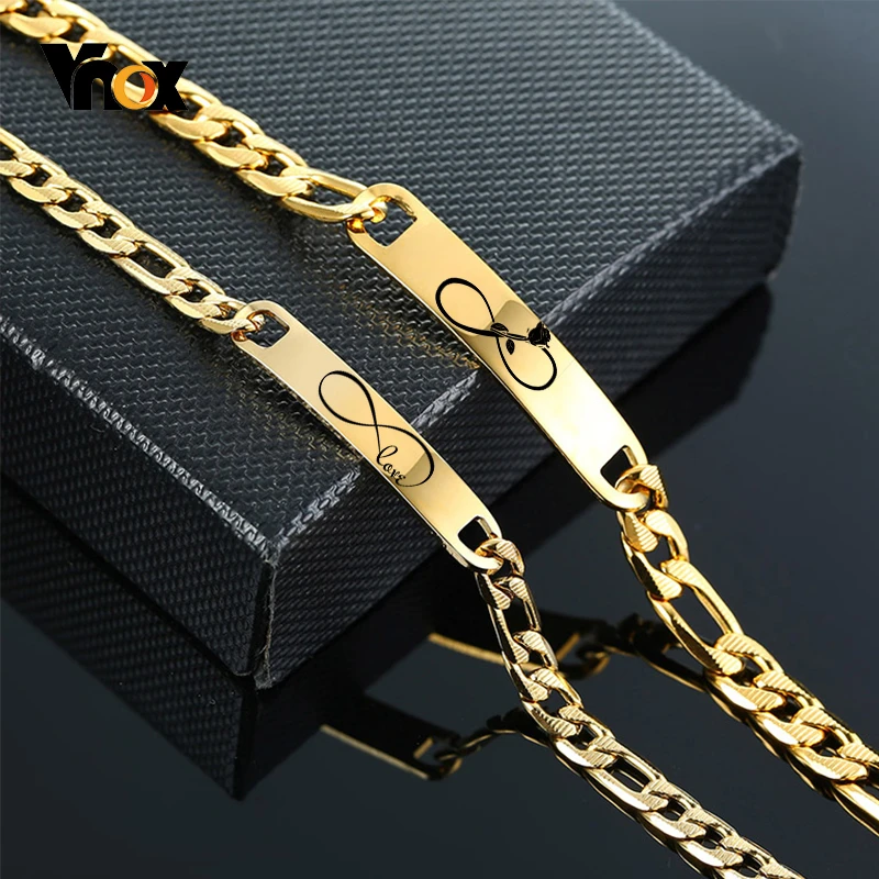 

Vnox Personalize Couple Bracelets Gold Color Solid Stainless Steel Link Chain Bracelet Birthday Anniversary Gift