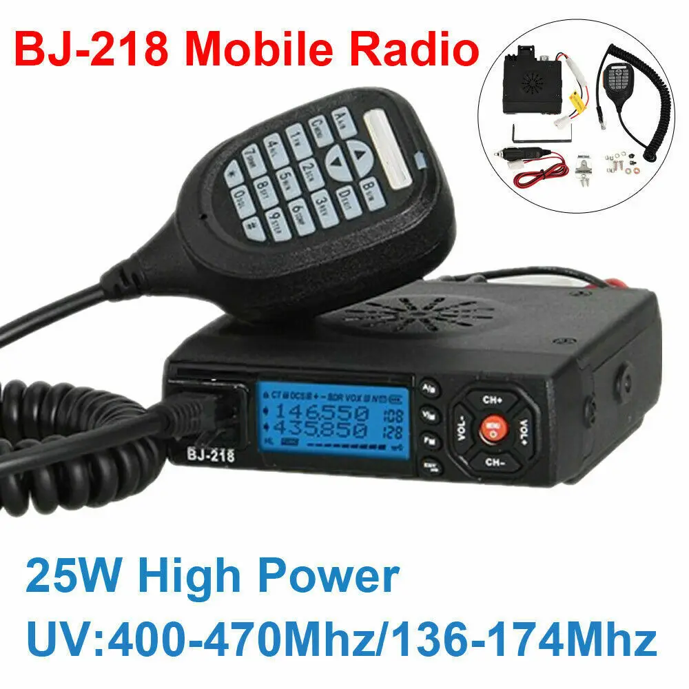 BJ218 Mini Car Walkie Talkie 25W High Power VHF UHF Radio Station HF Transceiver CB Hunting Two Way Radio LCD Display Screen