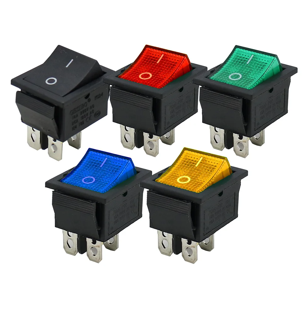 

5pcs KCD4 Rocker Switch ON-OFF 2 Position 4 /6 Pins Electrical equipment With Light Power Switch Switch cap 16A 250VAC/ 20A 125V