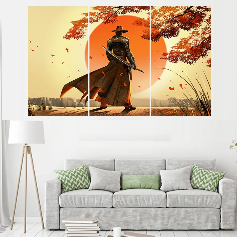 Картины с золотым солнцем Самураем и мечом домашний декор портретная Картина на