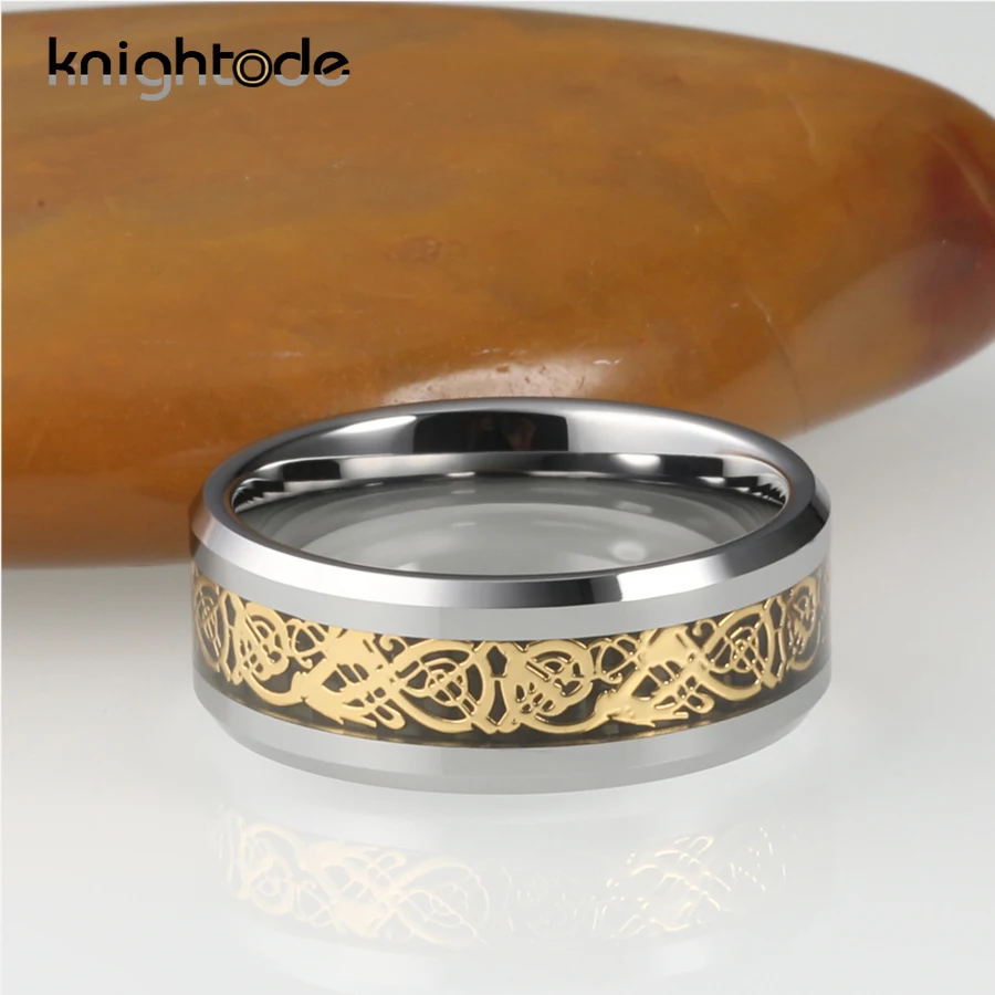 8 мм вольфрамовое Карбидное юбилейное кольцо золотой дракон черное углеродное