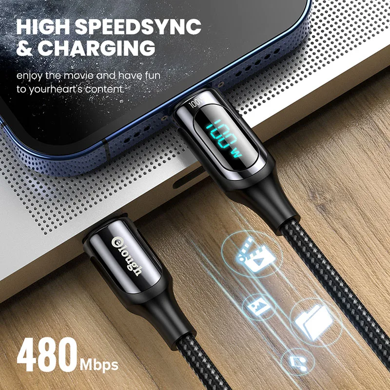 Elough LED 100W USB C To Type Cable PD Quick Charge 4.0 Type-C For Xiaomi POCO X3 Huawei Samsung Phone Charging Cord | Мобильные