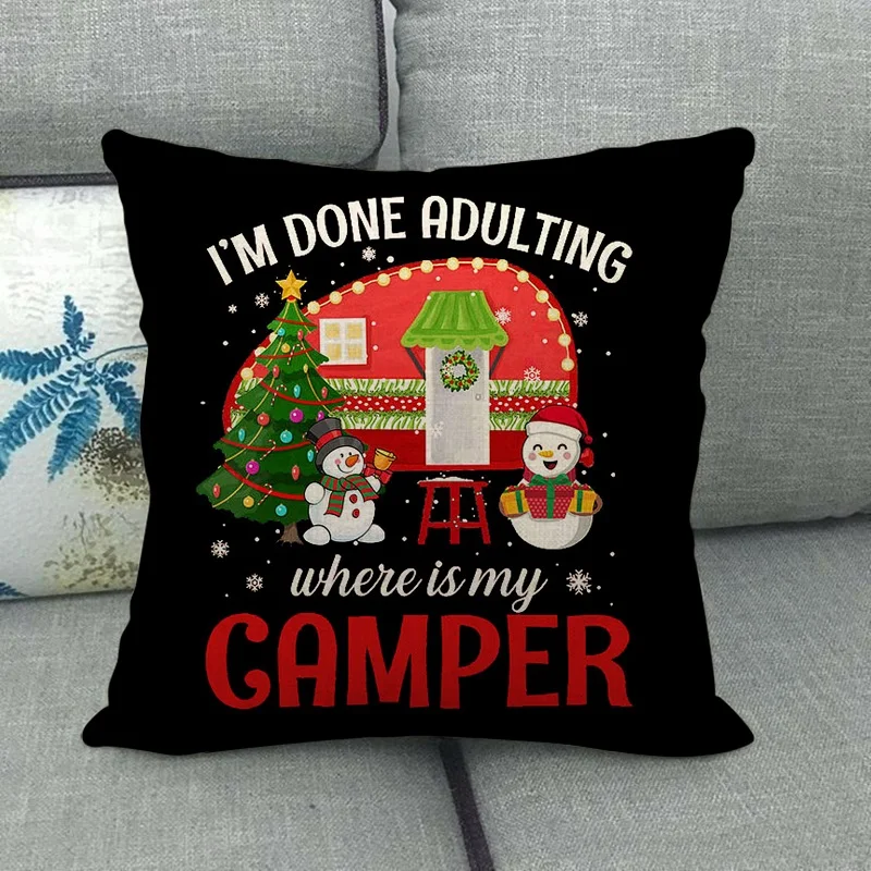 Happy Campers Cushion Cover Cartoon RV Campervan Style Living Room Sofa Throw Pillows Home Decoration Pillowcase | Дом и сад