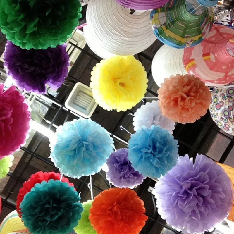10 шт хаки Pom Poms папиросная бумага цветок шар торговый центр магазин партия сделай