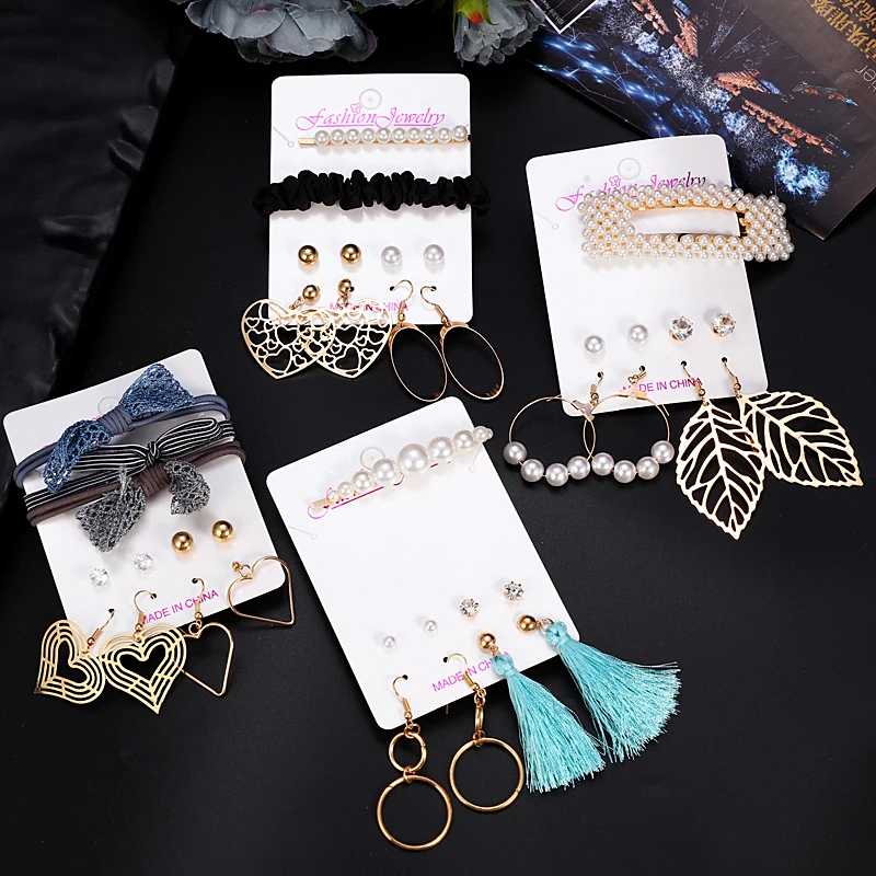 Модный жемчужный набор украшений для женщин 2020 висячие серьги ободок волос