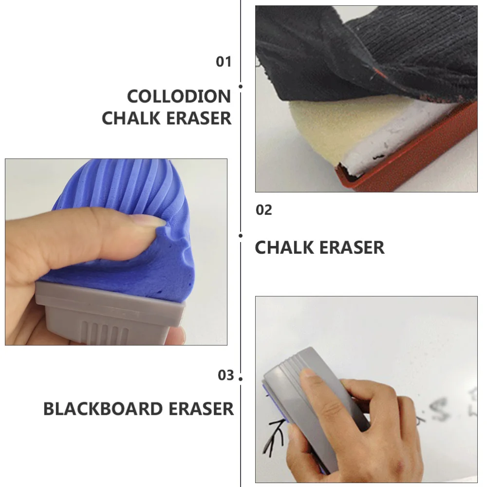

2Pcs Blackboard Eraser Collodion Chalk Eraser Versatile Chalk Cleaner Tool