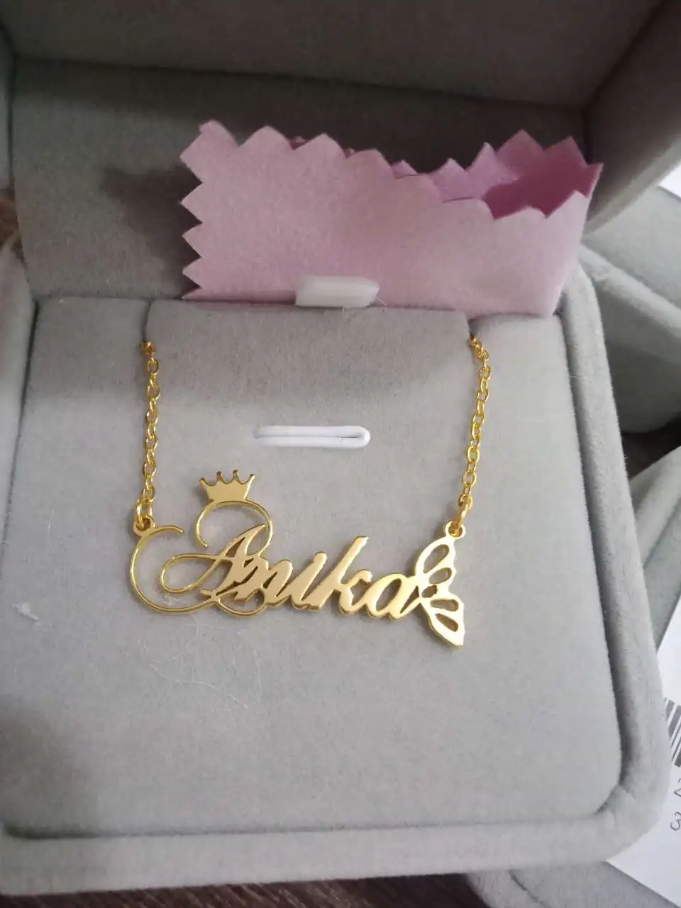 Ожерелье с именем короны из нержавеющей стали золотого цвета подвеской-бабочкой