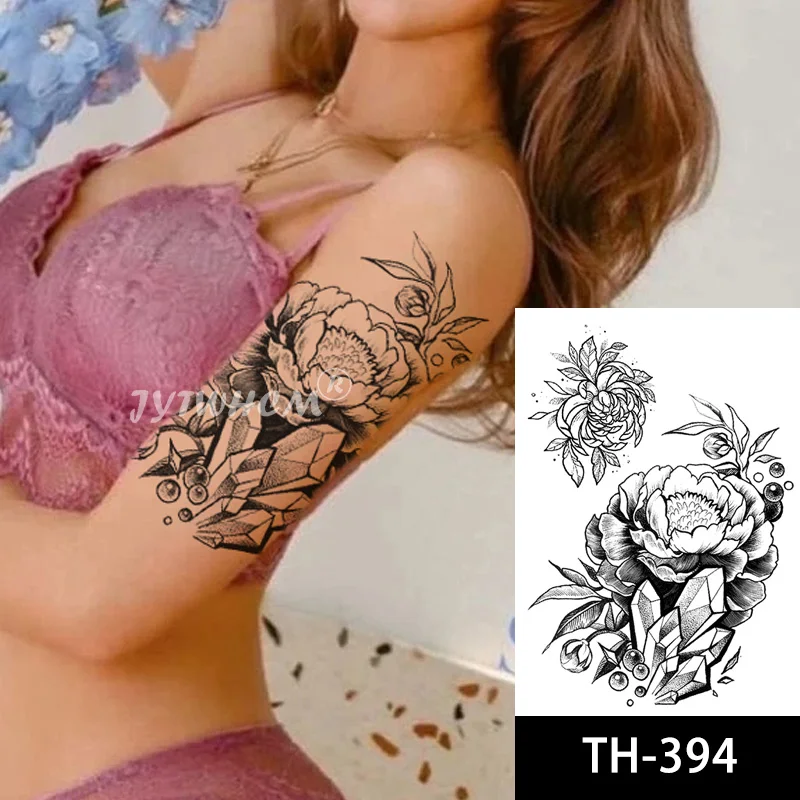 

Large Temporary Tattoos Art Sleeve Tattoo Stickers Thigh Body Decal Black Waterproof Fake Tattoo Swimwear Flower For Women Men