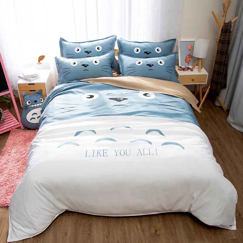 

Japanese Anime Lucky Cat My Neighbor Totoro Kawaii Bedding Set Twin Queen King Duvet Cover Bedsheets for Children Boys and Girls