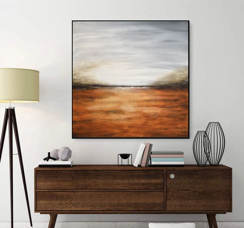

Landscape Painting Wall Art Abstract Painting Large Painting Gray Brown Seascape Horizon Abstract Art Oil Painting Home Decor