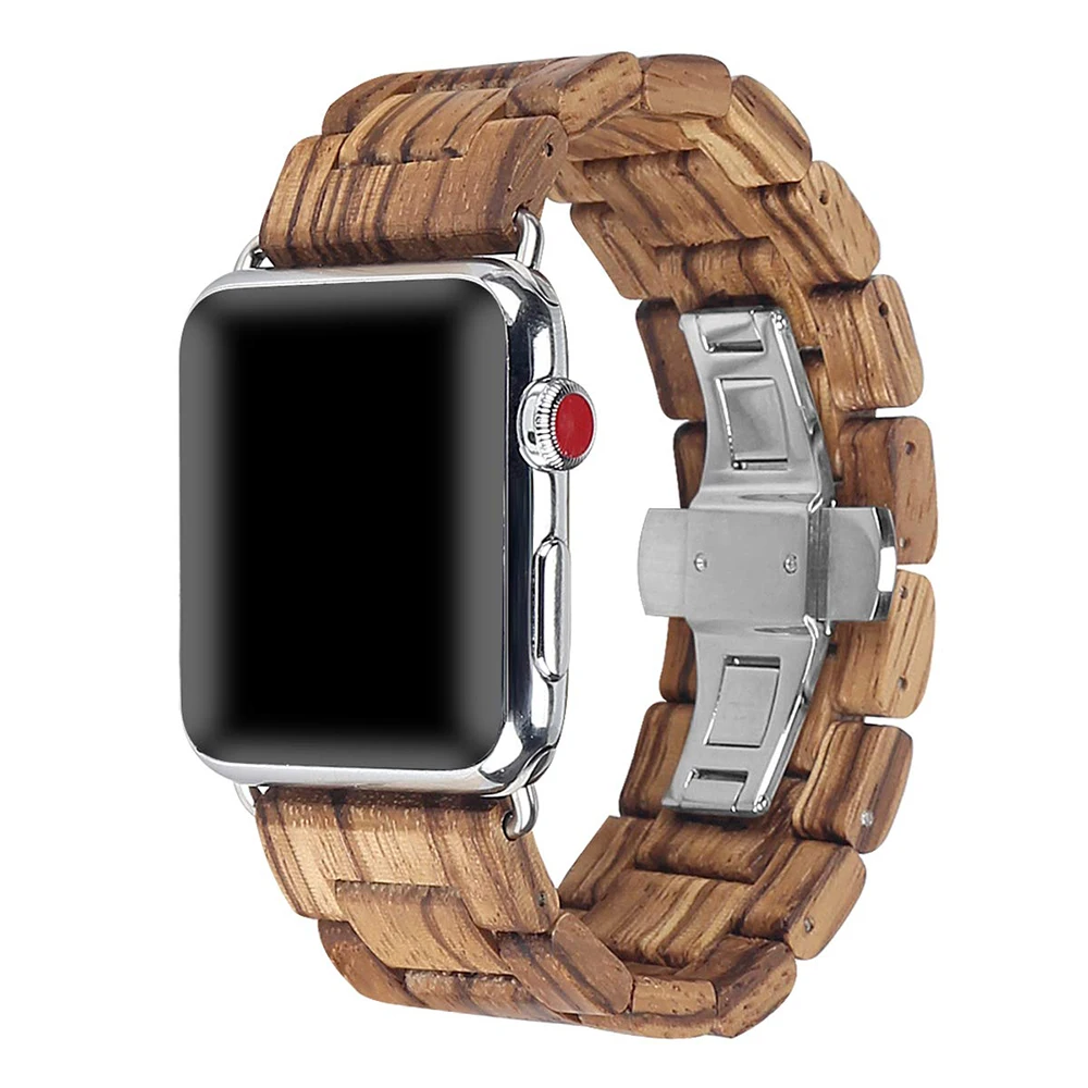 Браслет деревянный для apple watch SE 6 5 4 ремешок 44 мм 40 аксессуары iwatch 3 2 1 38 42 | Наручные