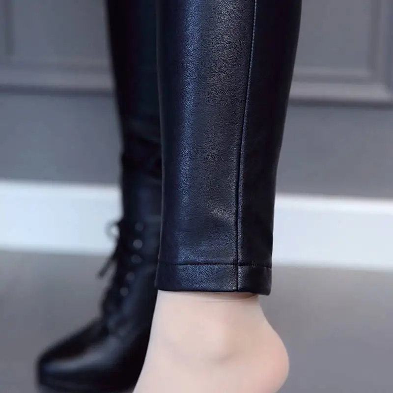 Осень зима 2019 женские брюки из натуральной кожи с бархатной овечьей шерстью и