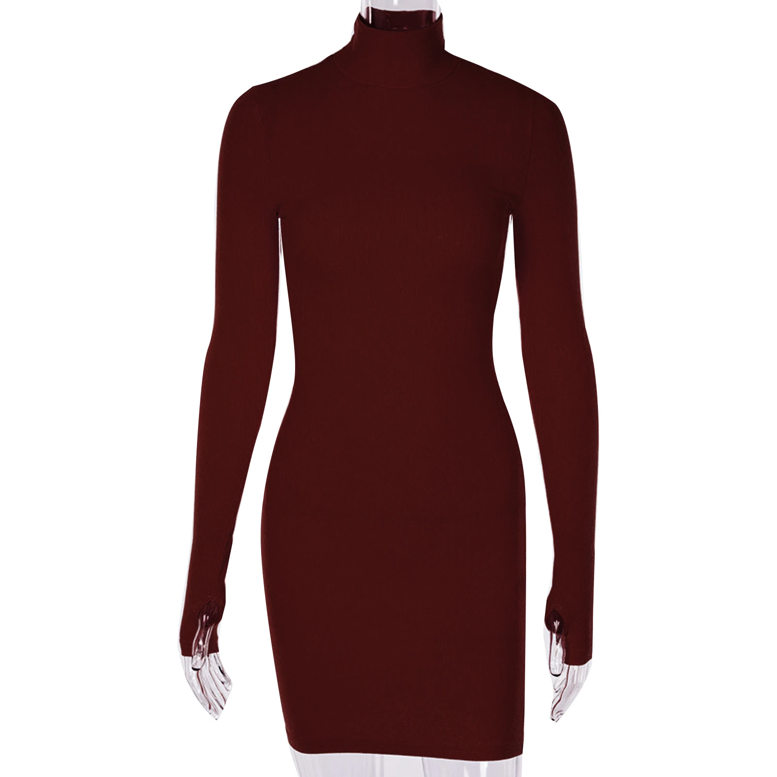 Соблазнительное женское осеннее однотонное облегающее мини платье с высоким