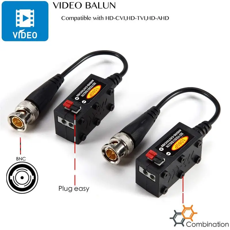 1080P AHD/HD-CVI/TVI/CVBS пассивный HD видео балун передатчик 4 пары (UTP до 350M-600M) | Обустройство