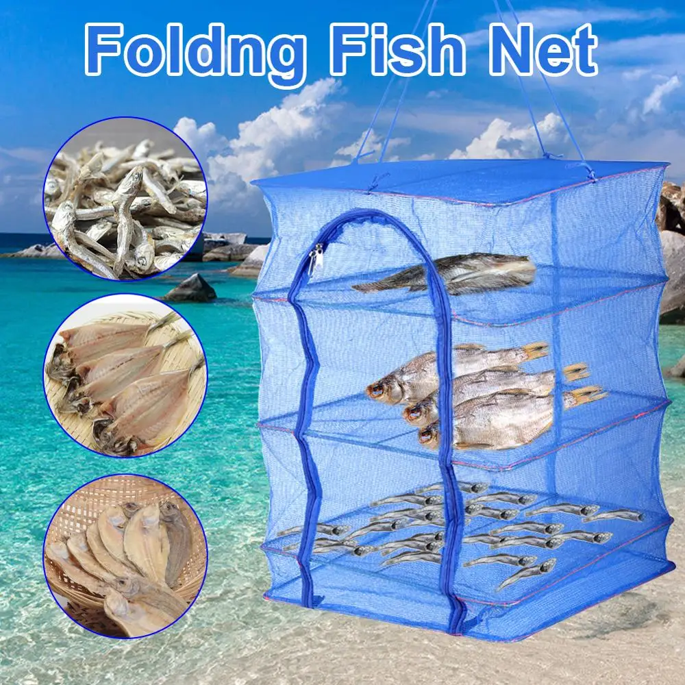 

Foldable 4 Layers Drying Net Fish Net Drying Rack Hanging Vegetable Fish Dishes Dryer Net 40 x 40 x 65cm PE Hanger Fish Netng