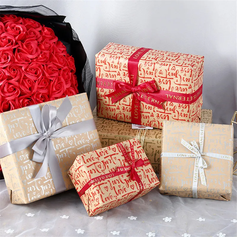 

10pcs/Lot Creative Love Printed Kraft Paper Gift Wrapping Material Valentine'S Day Birthday Flower Packaging Paper Wholesale