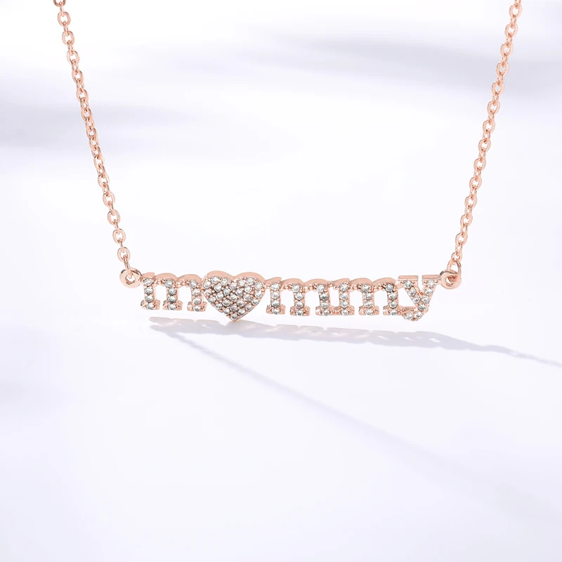 Zircon Heart Letter Mommy Necklace For Women Mother Rose Gold Silver Color Stainless Steel Chain Female Pendant Jewelry | Украшения и