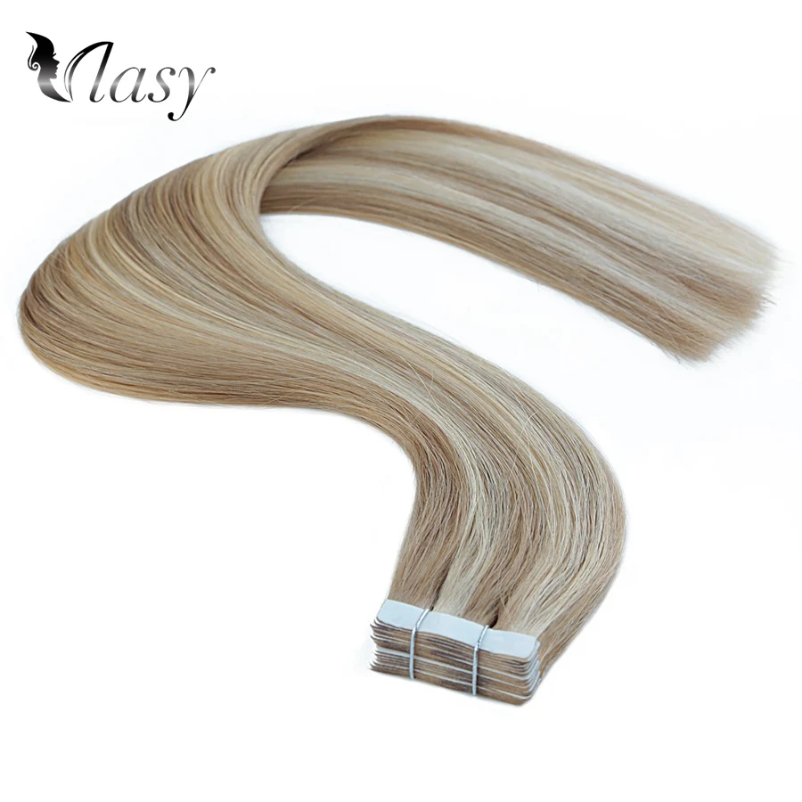 P18-613 Vlasy 16 ''20'' 24 ''Волосы Remy на ленте для наращивания, цвет пианино, прямые волосы с двойным нарисованным плетением, клейкая лента для наращивания - Цвет: P18-613