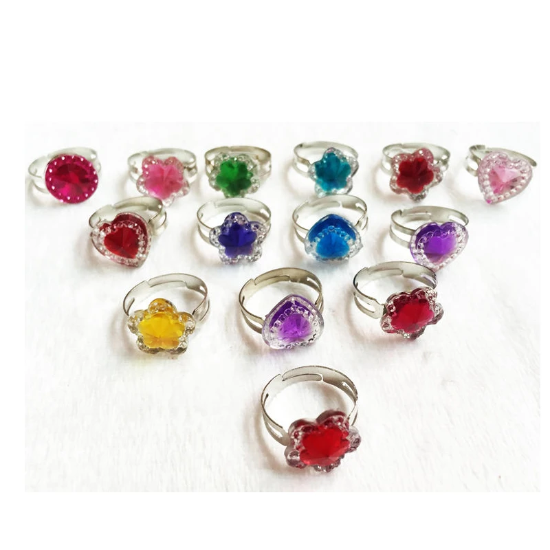 

10pcs/lot Children's Crystal Rings Toy Candy Flower Heart Shape Ring Set Mix Finger Jewellery Rings Toys for Kids Girls