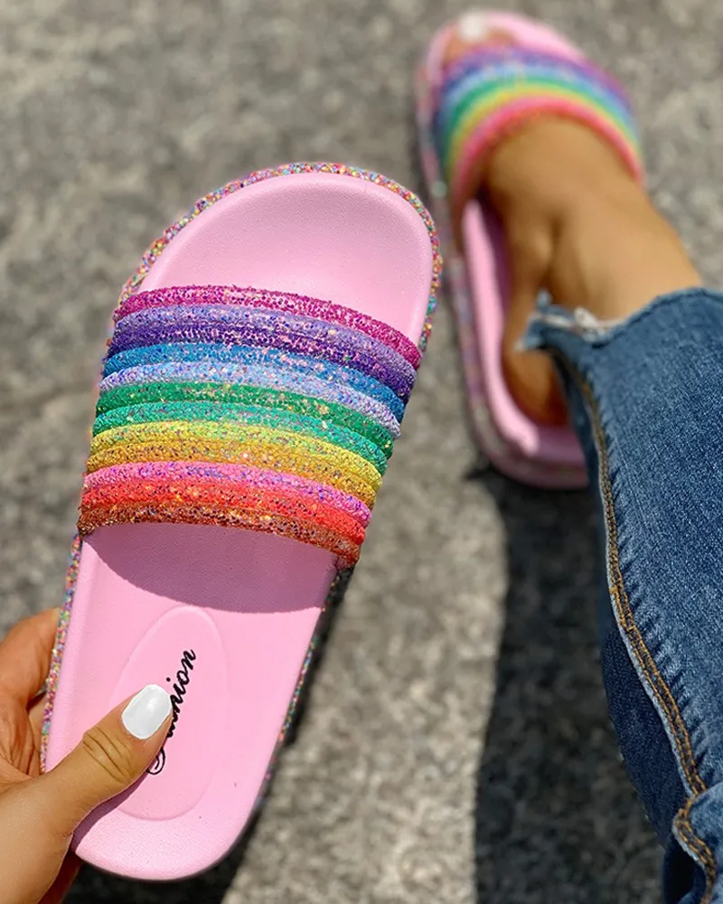 pink Для женщин шлёпанцы для женщин летние красные губы Стразы Модная женская обувь Нескользящая Повседневное тренд; женская обувь; уличные сандалии для дома - Цвет: pink
