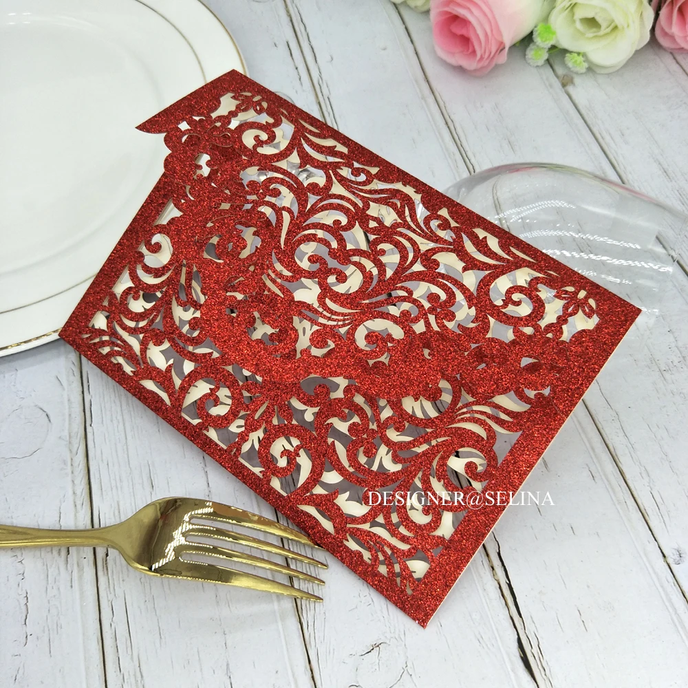Роскошные свадебные приглашения с красными блестками