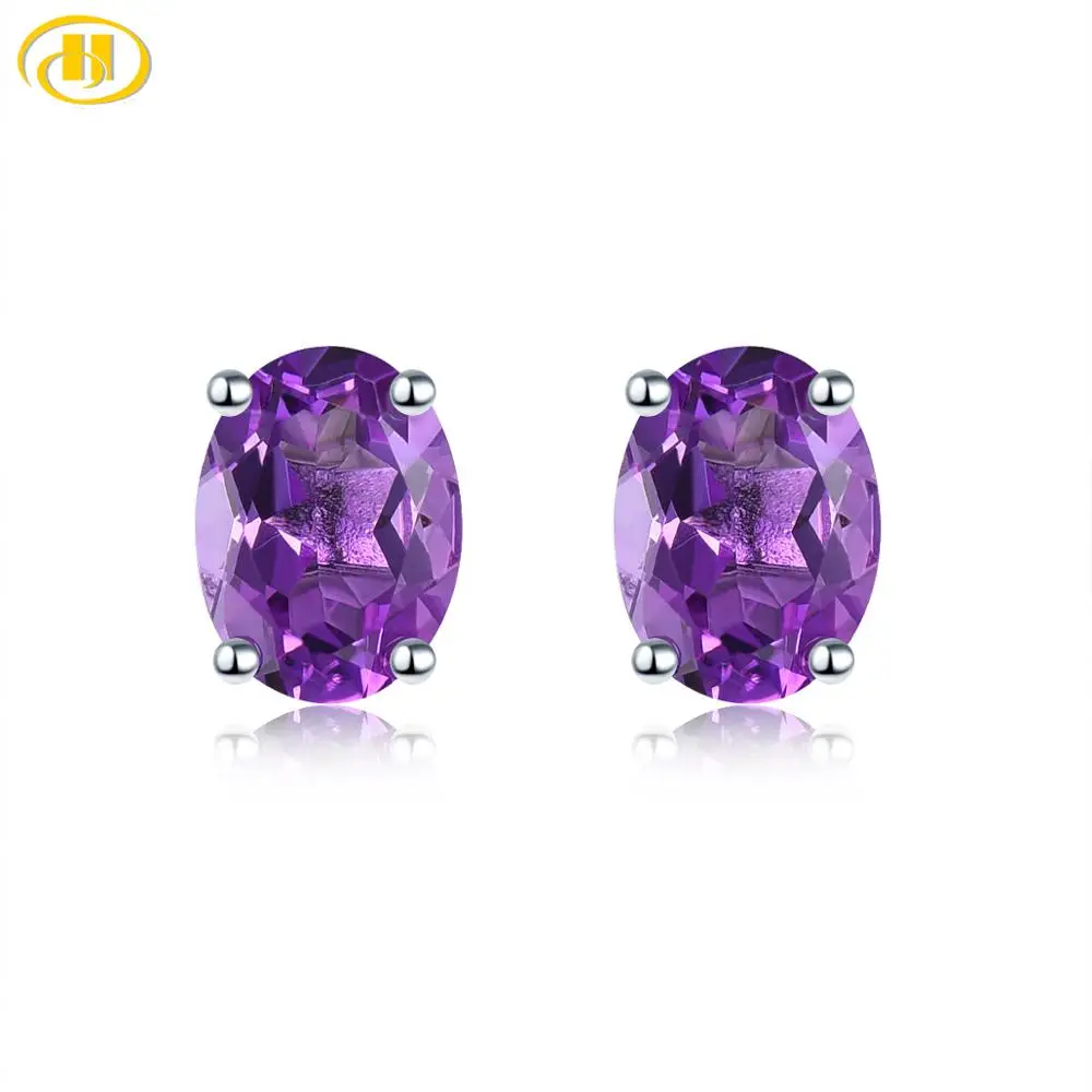 

Hutang 2.23ct Genuine Amethyst Stud Earrings Solid 925 Sterling Silver Jewelry for Women Korean Earings Gemstone Jewelry 2020