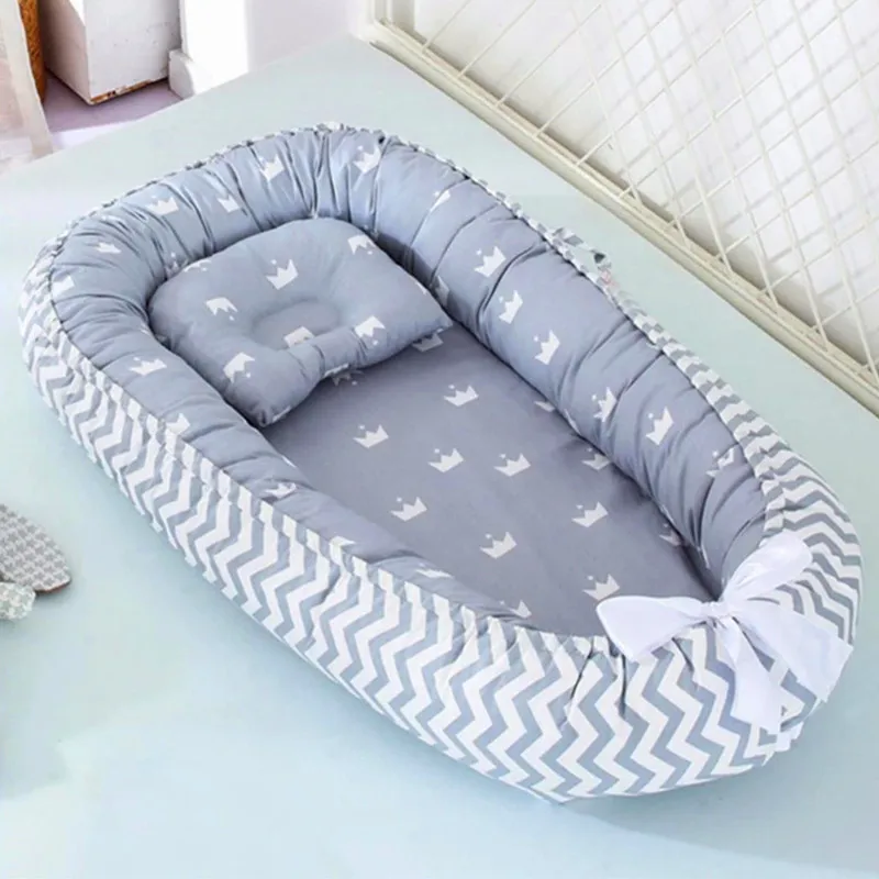 Baby Nest Bed with Pillow Portable Crib Travel Bed Infant Toddler Cotton Cradle for Newborn Babybed Bassinet Bumper Bebe Bett