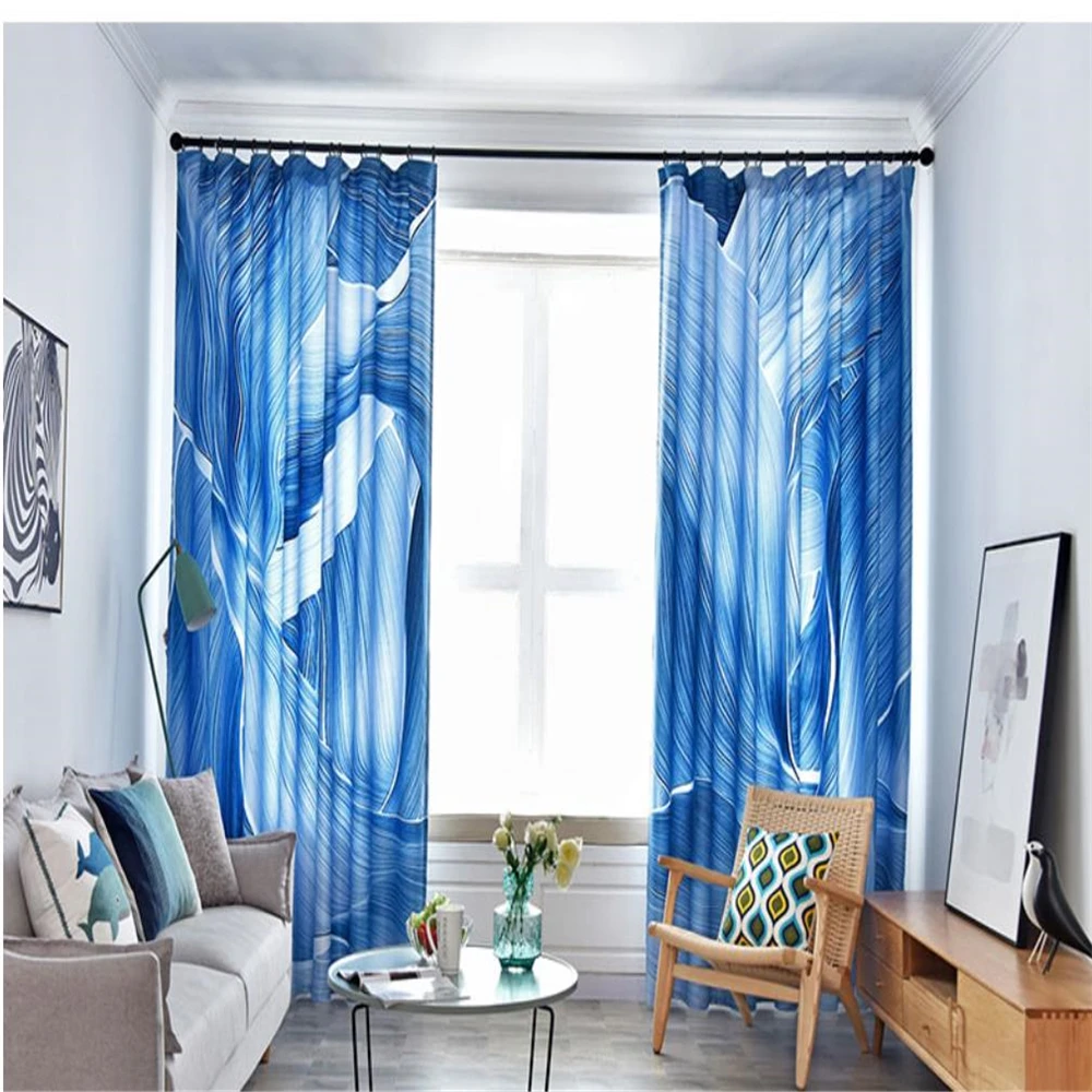 Синие затемненные занавески персонализированные линии спальня гостиная эркер