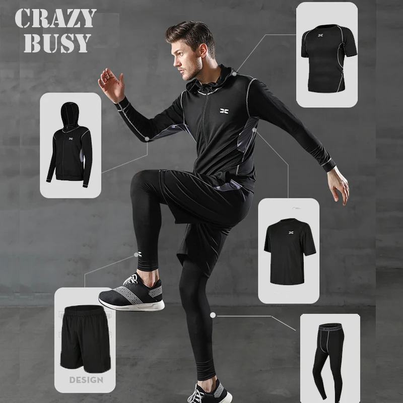 

5 Pcs/Set Men's Tracksuit Gym Fitness Compression Sports Under Suit Clothes Running Jogging Wear Exercise Workout Tights Armour