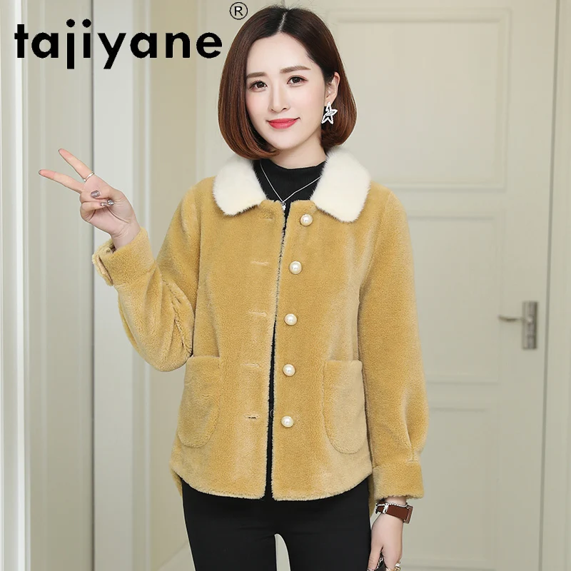 

Women Wnter Coat Wool 2021 Real Fur Coats Woman Natural Fox Fur Collar Jackets Female Sheep Fur Jacket Casaco TN770