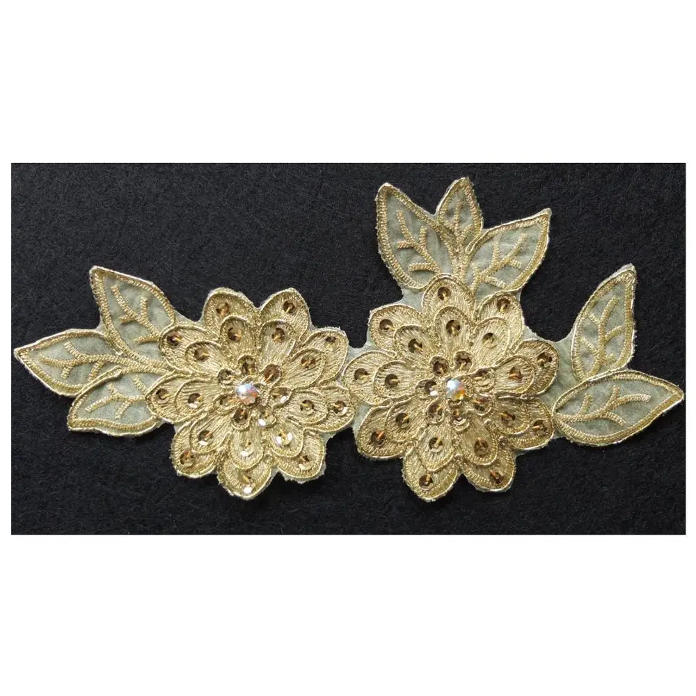 2 шт./лот Прошитые вручную золотые блестки Украшенные бусинами кордовые