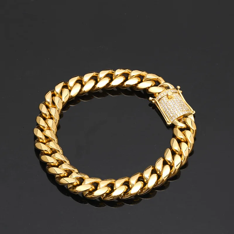 Хип хоп микро Шипованная Пряжка кубинская цепь браслет мужские из нержавеющей