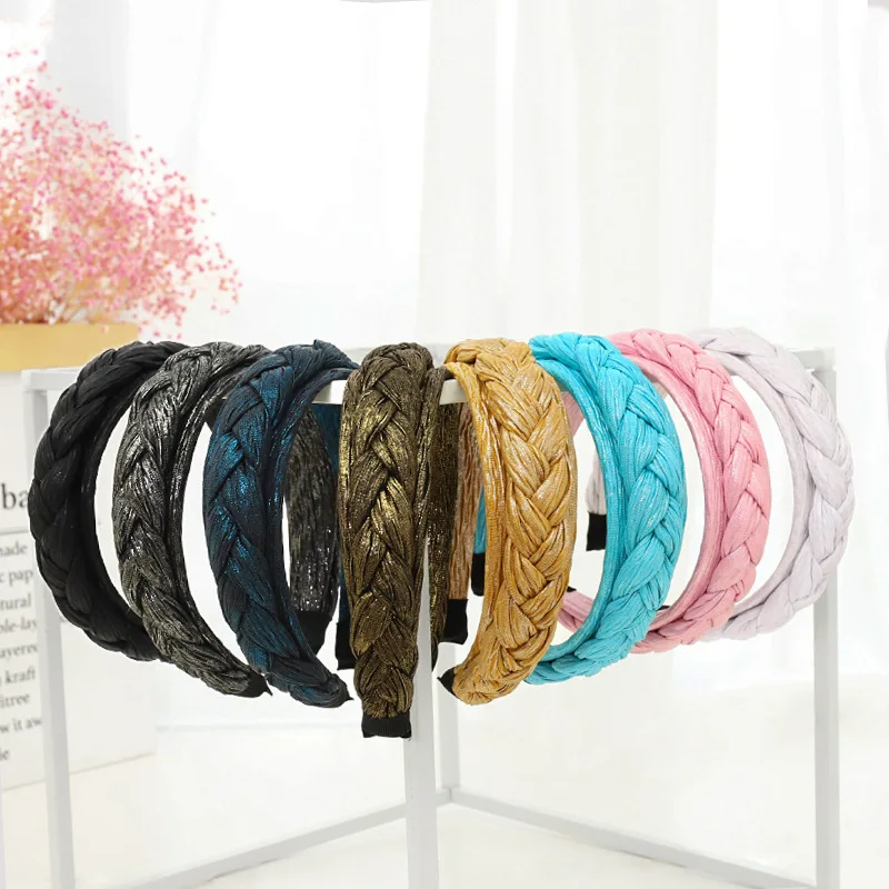 

Vintage Woven Headband Wide Fabric Hair bands Hairpin Woman Hair hoop Hair Accessories Solid Color Headband