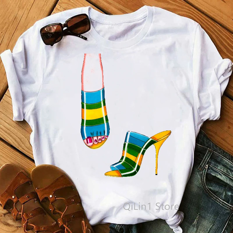 

vogue princess high shoes print t shirt graphic tees women aesthetic clothes vogue white tshirt femme Sexy luxury female t-shirt