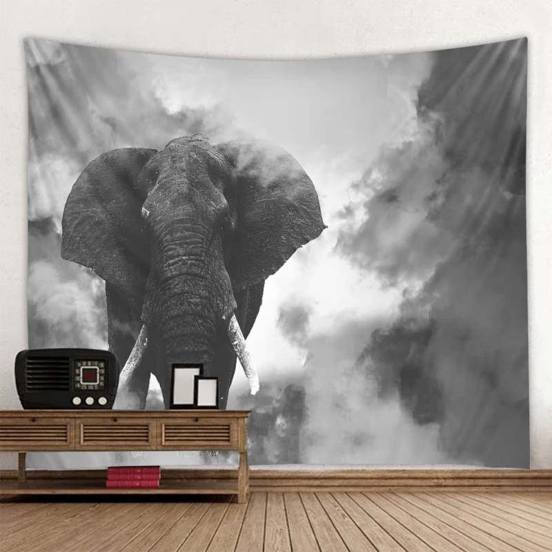 Серый слон печатный гобелен фоновая декорация ткань полный полиэстер прямые