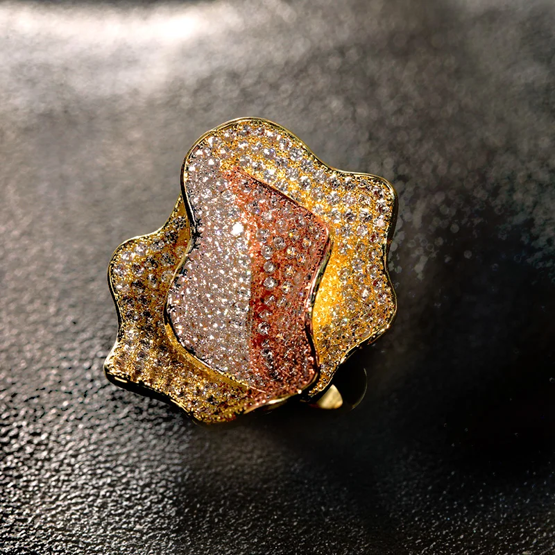 

Luxury Necklace Earrings Ring New Fashion Gold Colorful Zircon Tricolor Copper Jewelry Set Women Wedding Party Accessories Gifts