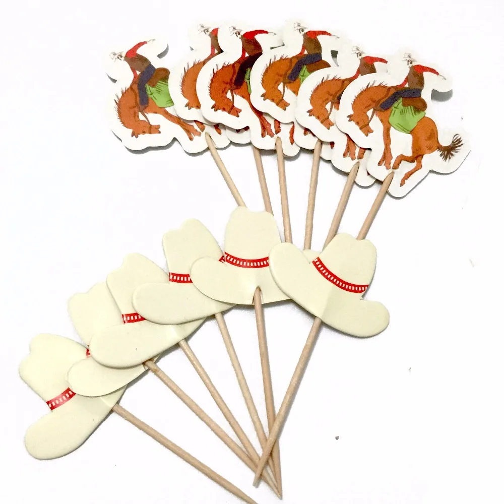 24 шт. ковбойские сапоги шляпы кекс Топпер Уэст флажки для торта выбор детского