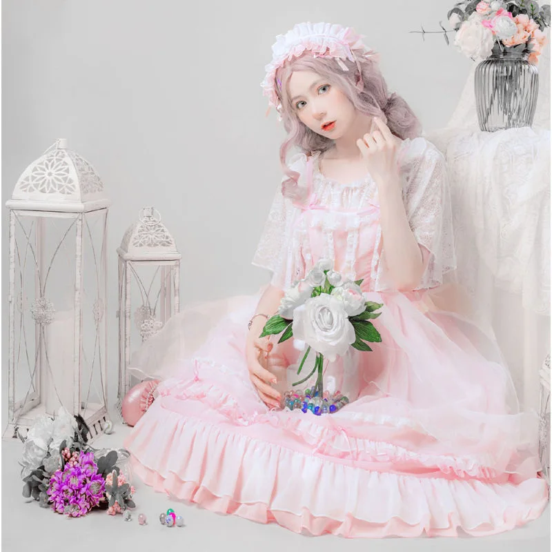 

Sweet Lolita Dress Palace Princess Daily Tea Party Vintage Lace Bowknot High Waist Victorian Dress Kawaii Girl Jsk Loli Cosplay