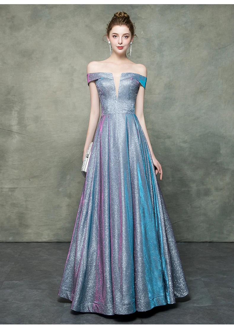Robe De Soiree блестящее платье с v-образным вырезом длинное вечернее платье вечерние элегантные A Line блестящие Выпускные платья с поясом