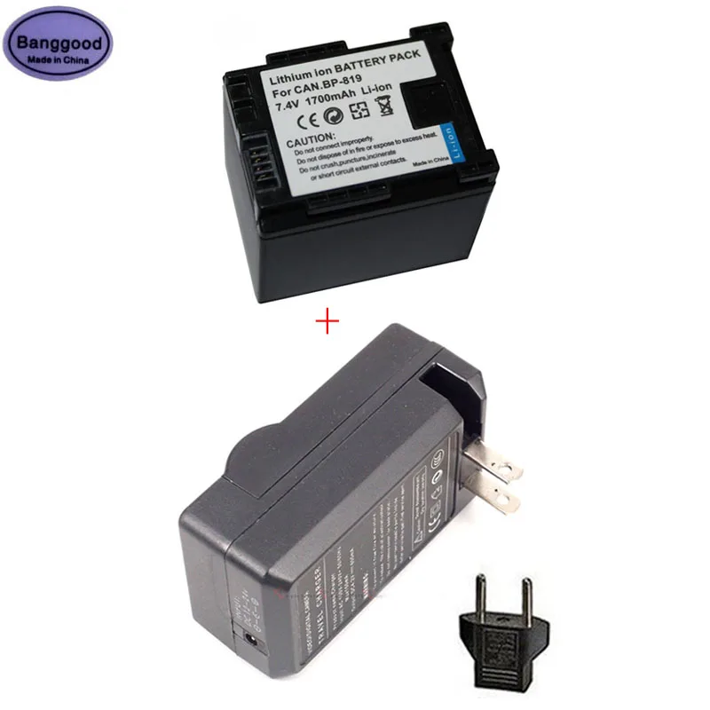 

1700mAh BP-819 BP819 Camera Battery + AC Charger For CANON BP-808 809 827 HF200 HF20 HG21 HG20 FS200 FS21 HFM41 HFM400 FS300