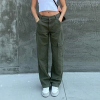 weiyao green vintage baggy jeans womens pockets wide leg cargo pants streetwear casual y2k low waist denim straight trouser