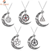 supernatural five pointed star necklace witch amulet world tree life tree moon pendant necklace for women men cosplay prop gift