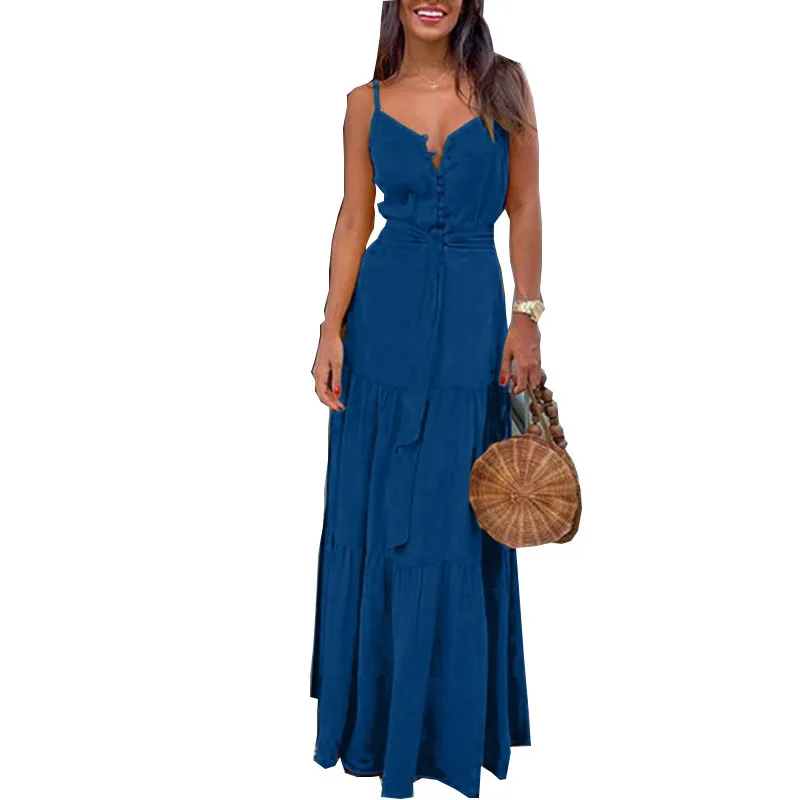 

2021 Elegant button women dress Condole belt V neck yellow cotton midi dress Summer casual female plus size lady beach vestidos