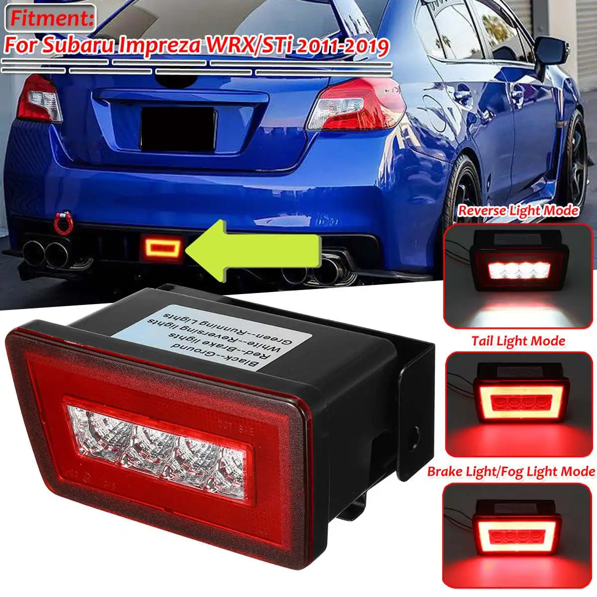

New 3 In 1 Red/Smoke Car LED Rear Fog Light Brake Backup Reverse Lamp Kit For Subaru Impreza WRX/STi 2011-2019 Tail Brake Light