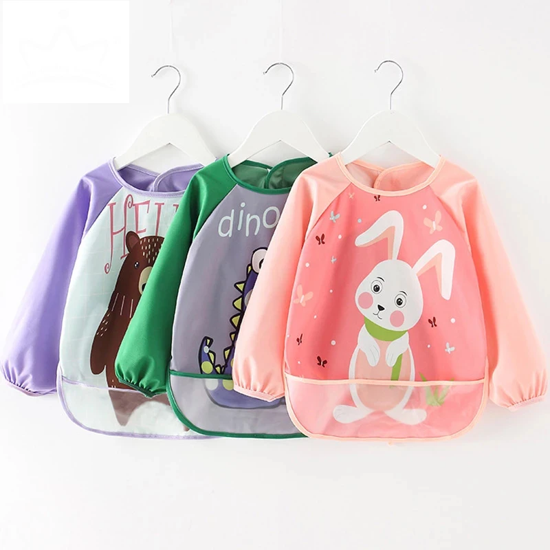 

Cute Cartoon Baby Bibs Waterproof Infant Eating Bib with Pocket Children Drawing Long Sleeve Apron Kids Burp Cloth Baby Stuff