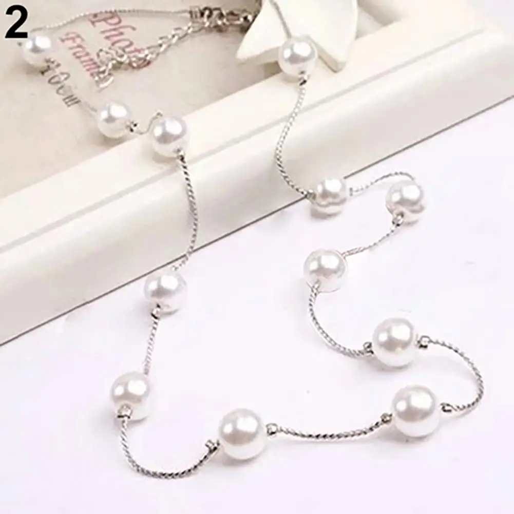 

50% Hot Sale Necklace Single Layer Adjustable Alloy Women Faux Pearl Clavicle Chain for Wedding