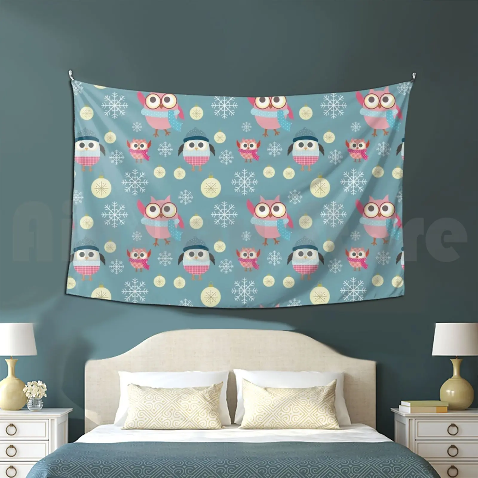 

Christmas Owls Tapestry Living Room Bedroom Christmas Owl Owl Xmas Winter Ornaments Ornament Snow Snowflakes Snowflake Cute