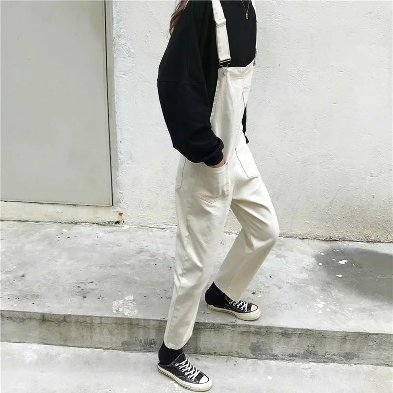

Women Jumpsuits Vintage Solid Pockets Regular High Waist Fashion Leisure Daily Korean Style Ladies Overalls Chic All-match Soft